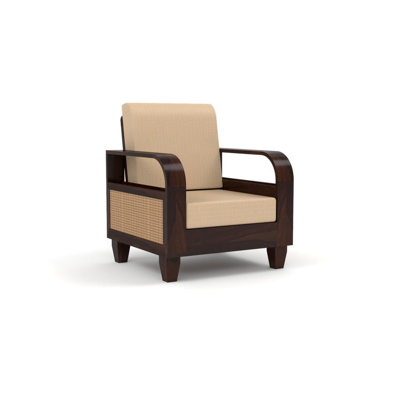 Curve Cane 1 Seater Solid Wood Sofa (Walnut Finish)