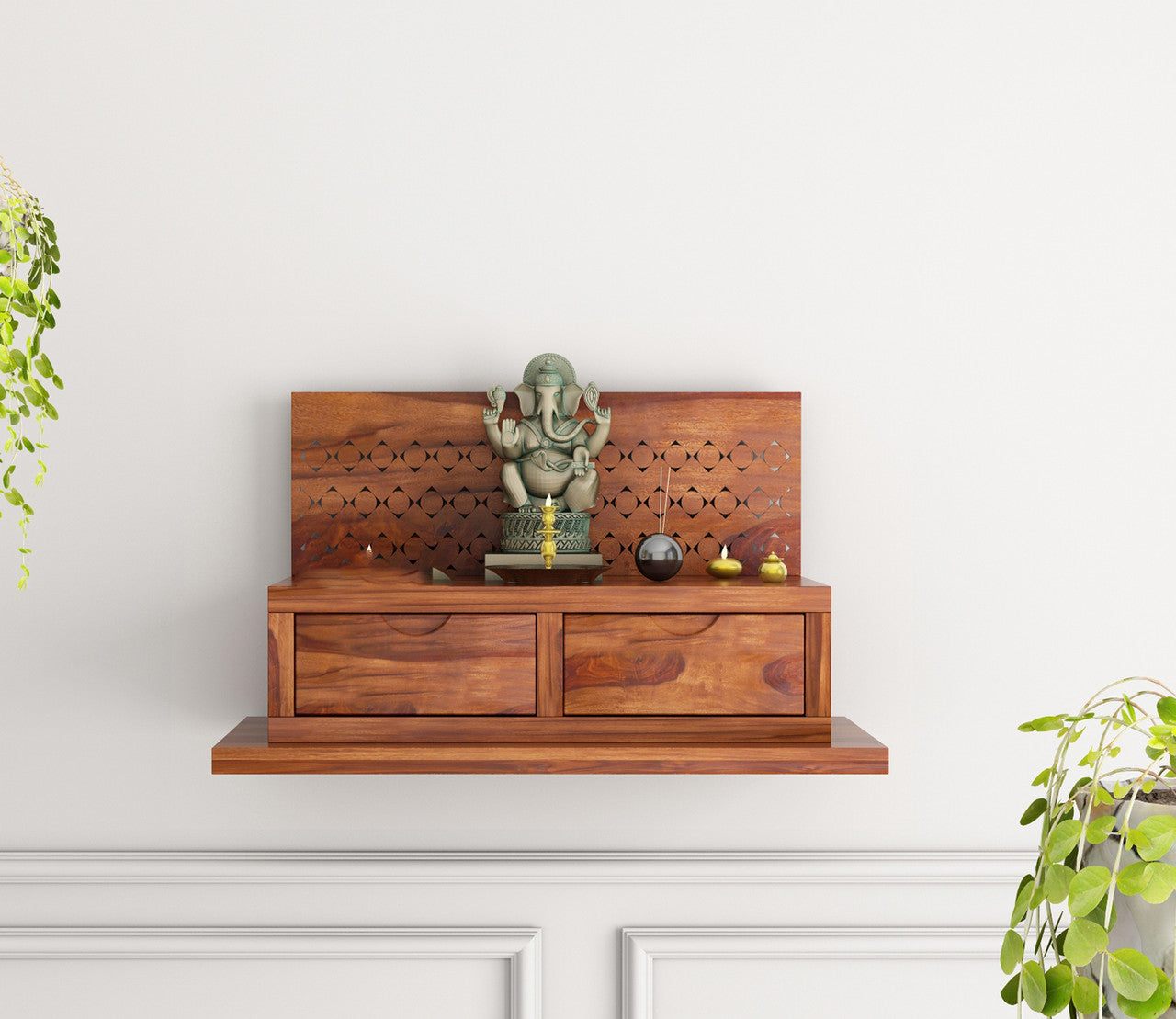 Kryvon Sheesham Wood Home Temple (Honey Finish)