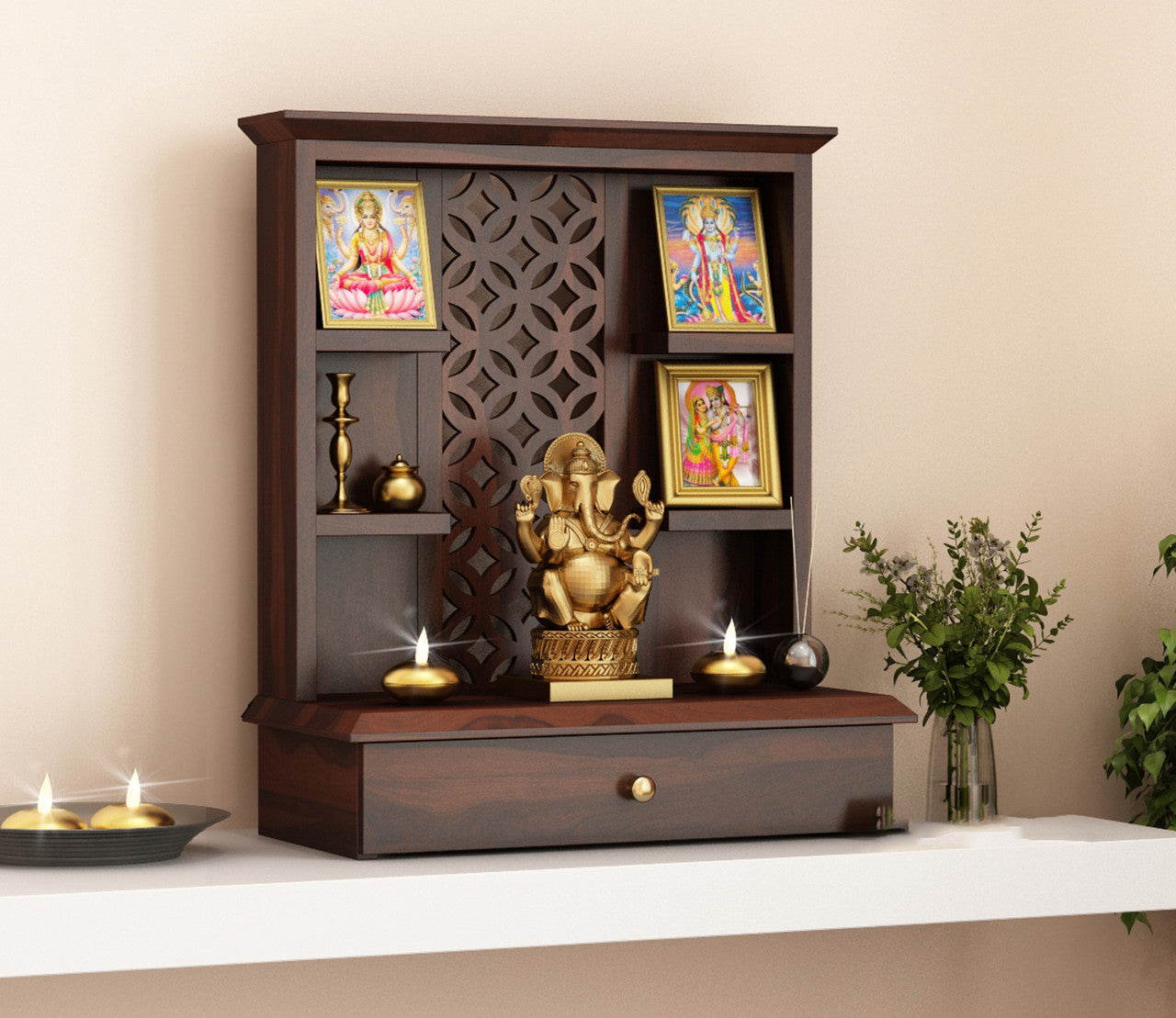 Zentrova Sheesham Wood Home Temple (Honey Finish)