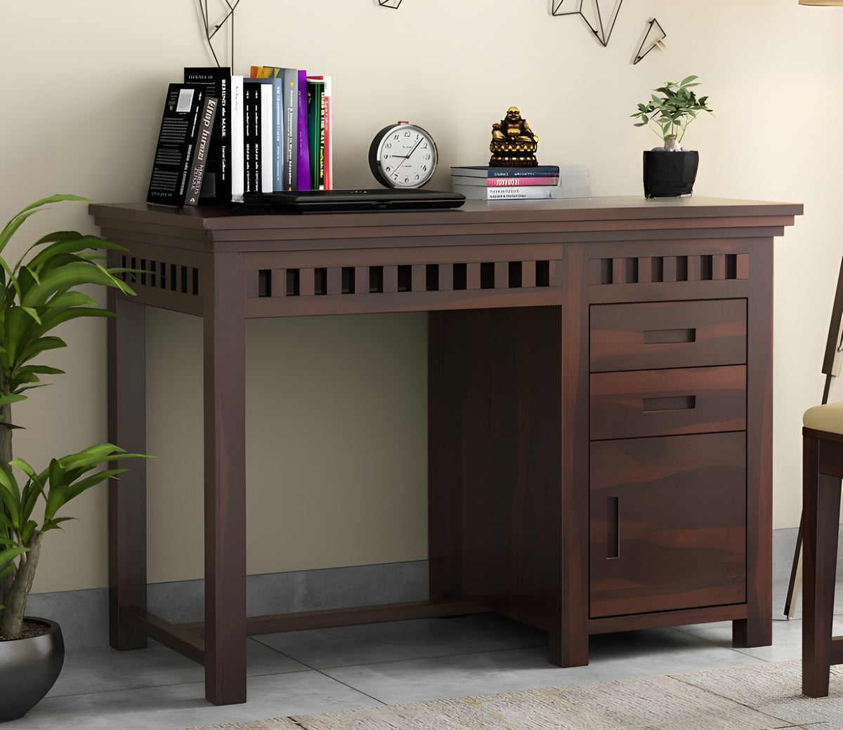 Xerior Sheesham Wood Study Table with Pull Out Drawers and Cabinet (Walnut Finish)