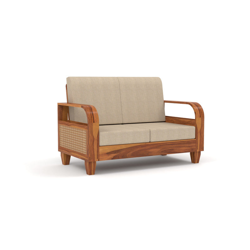 Curve Cane 2 Seater Solid Wood Sofa (Honey Finish)