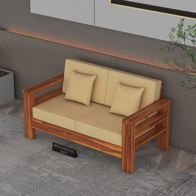 Fenlith 2 Seater Solid Wood Sofa (Honey Finish)