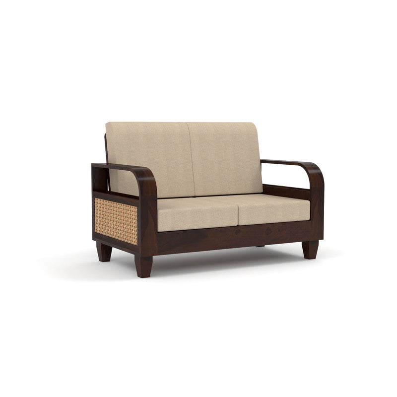 Curve Cane 2 Seater Solid Wood Sofa (Walnut Finish)