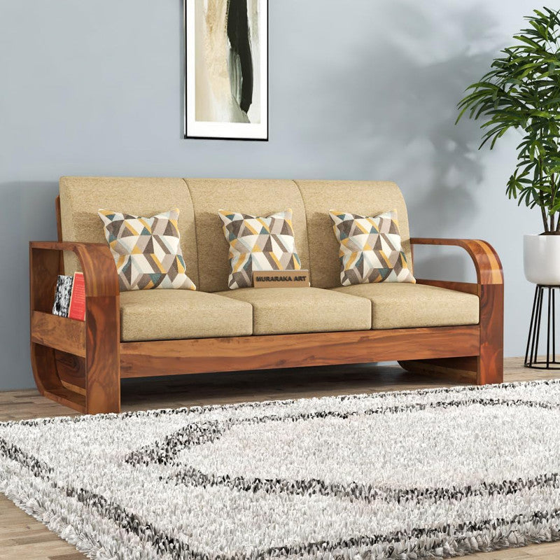 Curve Large 3 Seater Solid Wood Sofa (Honey Finish)