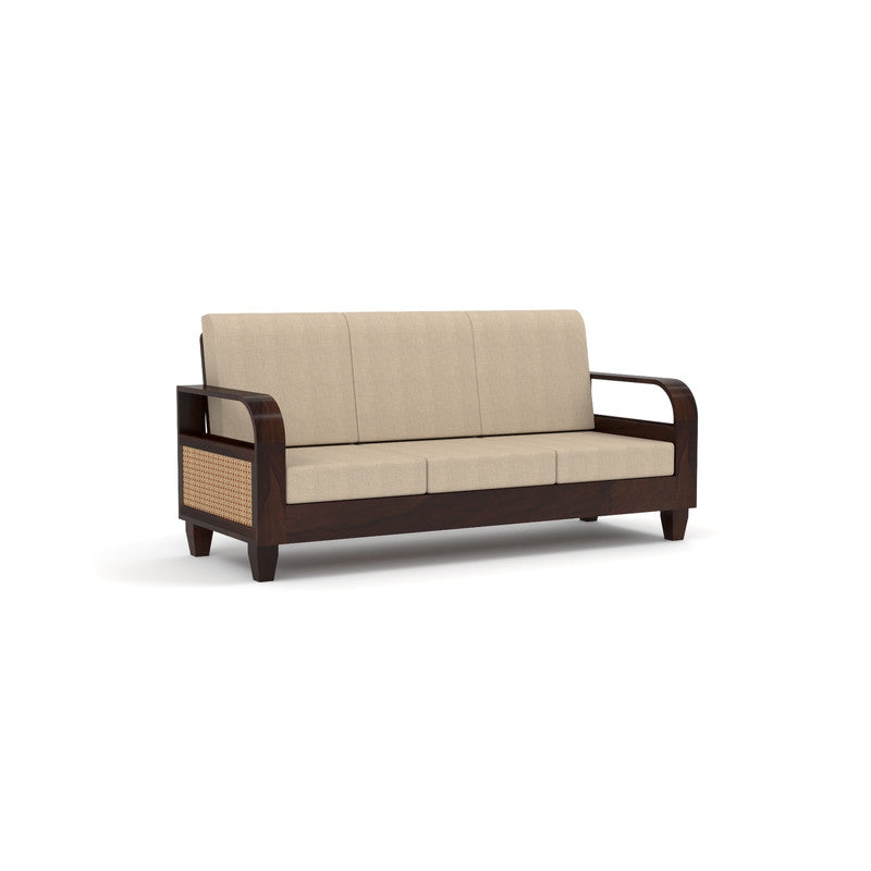 Curve Cane 3 Seater Solid Wood Sofa (Walnut Finish)