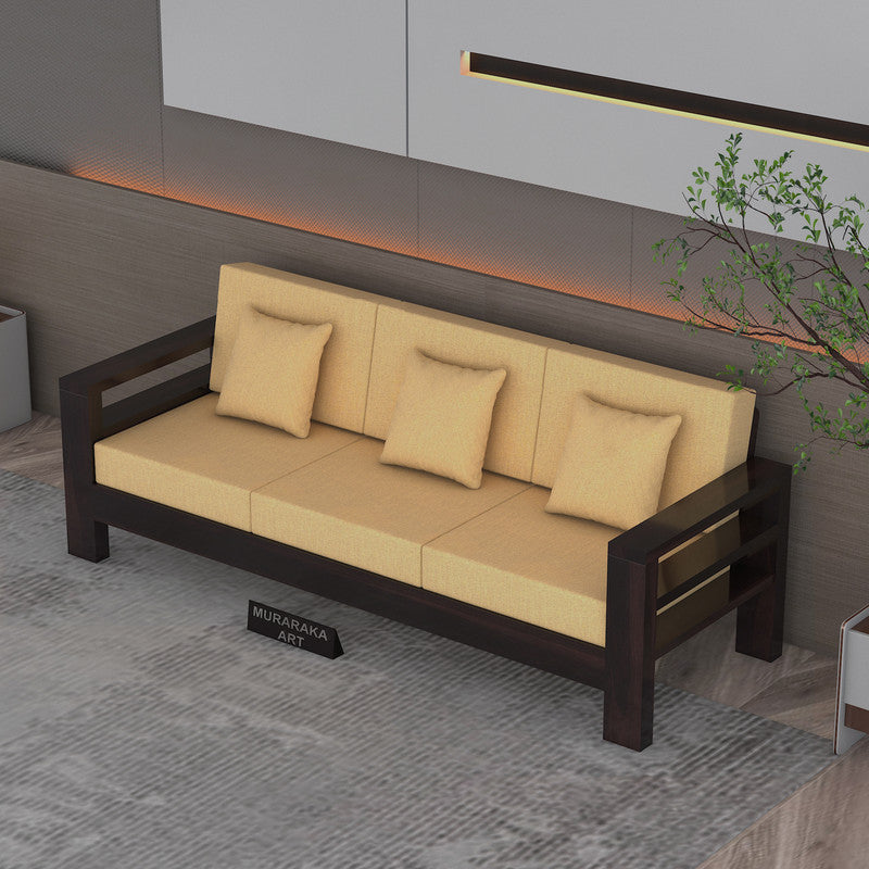 Fenlith 3 Seater Solid Wood Sofa (Walnut Finish)