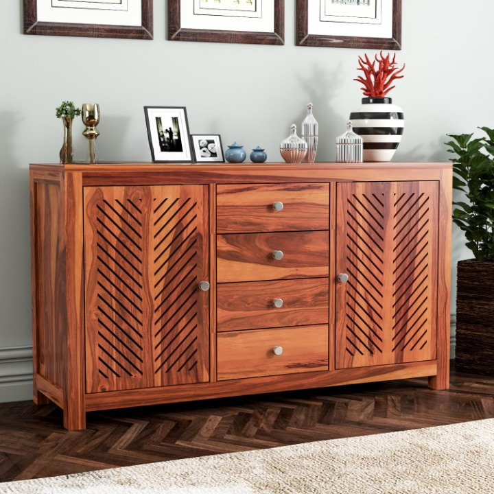 Fivrouor Sheesham Wood Cabinet and Sideboard (Honey Finish)