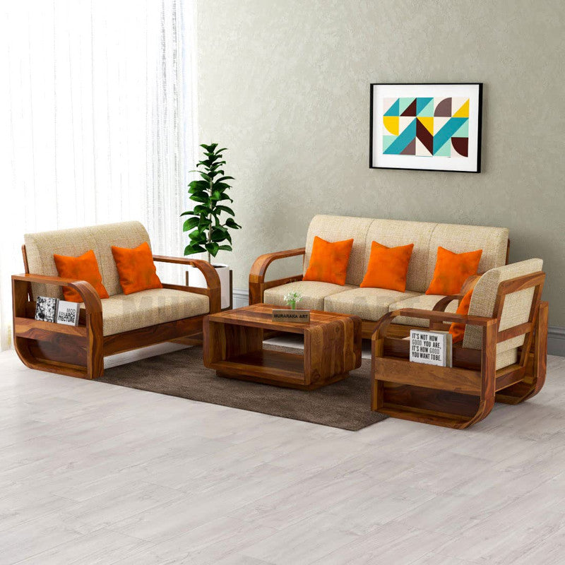 Curve Large 6 Seater Solid Wood Sofa (Honey Finish)