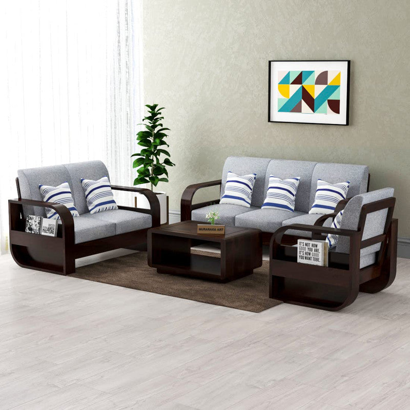 Curve Large 6 Seater Solid Wood Sofa (Walnut Finish)