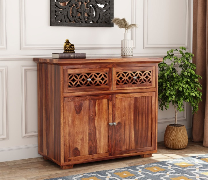 Netroor Sheesham Wood Cabinet and Sideboard (Honey Finish)