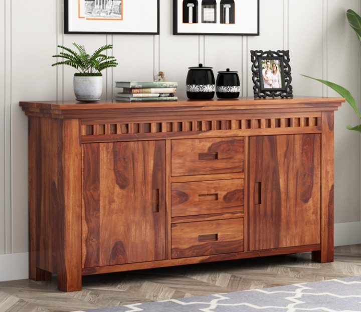 Holaen Sheesham Wood Cabinet and Sideboard (Honey Finish)