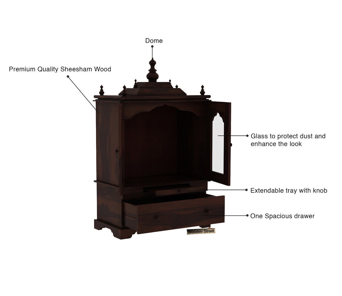 Rivano Sheesham Wood Home Temple (Honey Finish)