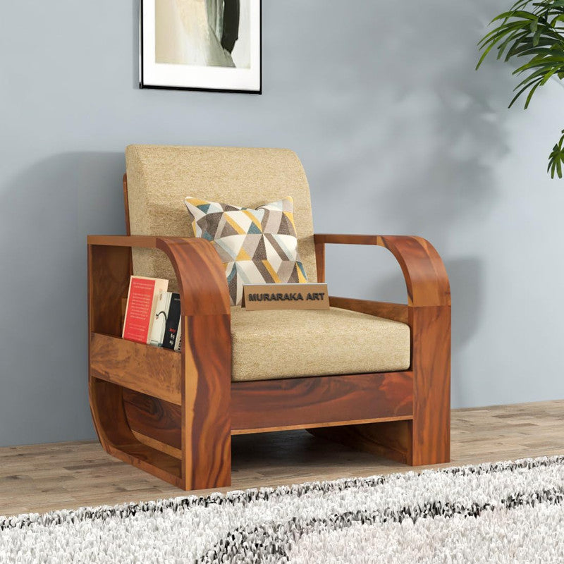 Curve Large 1 Seater Solid Wood Sofa (Honey Finish)