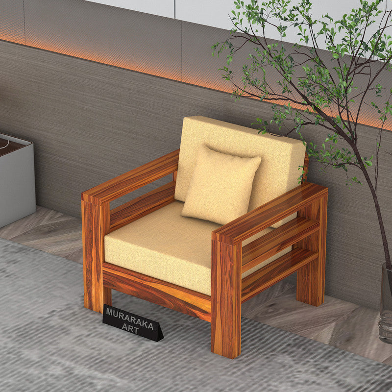 Fenlith 1 Seater Solid Wood Sofa (Honey Finish)
