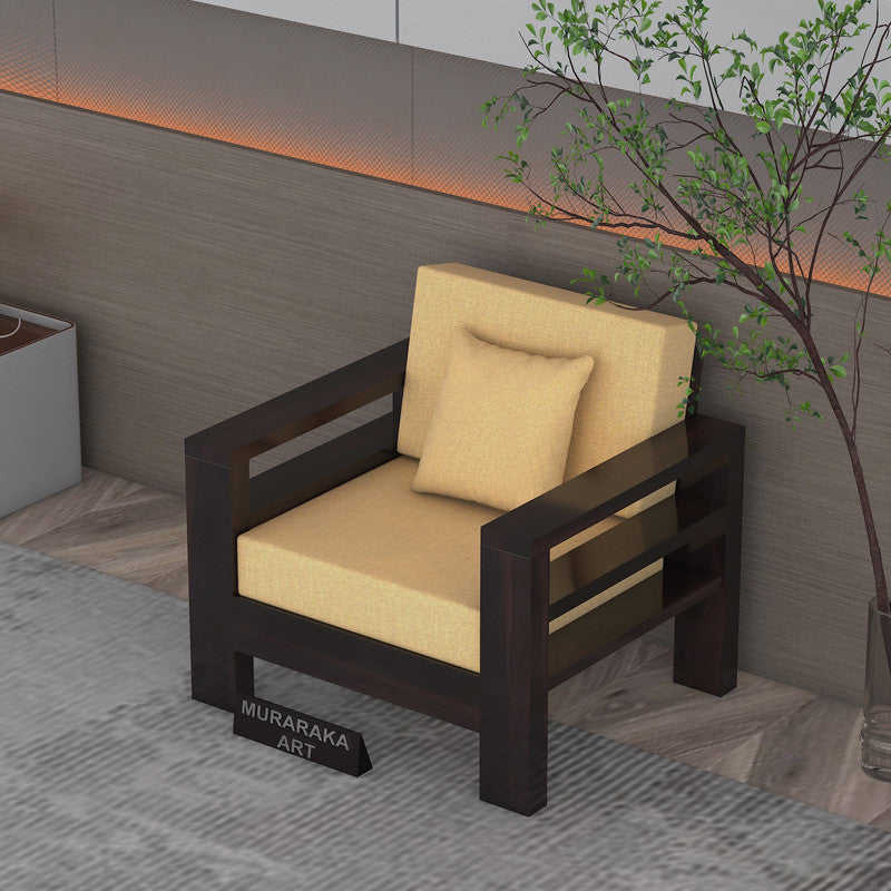 Fenlith 1 Seater Solid Wood Sofa (Walnut Finish)