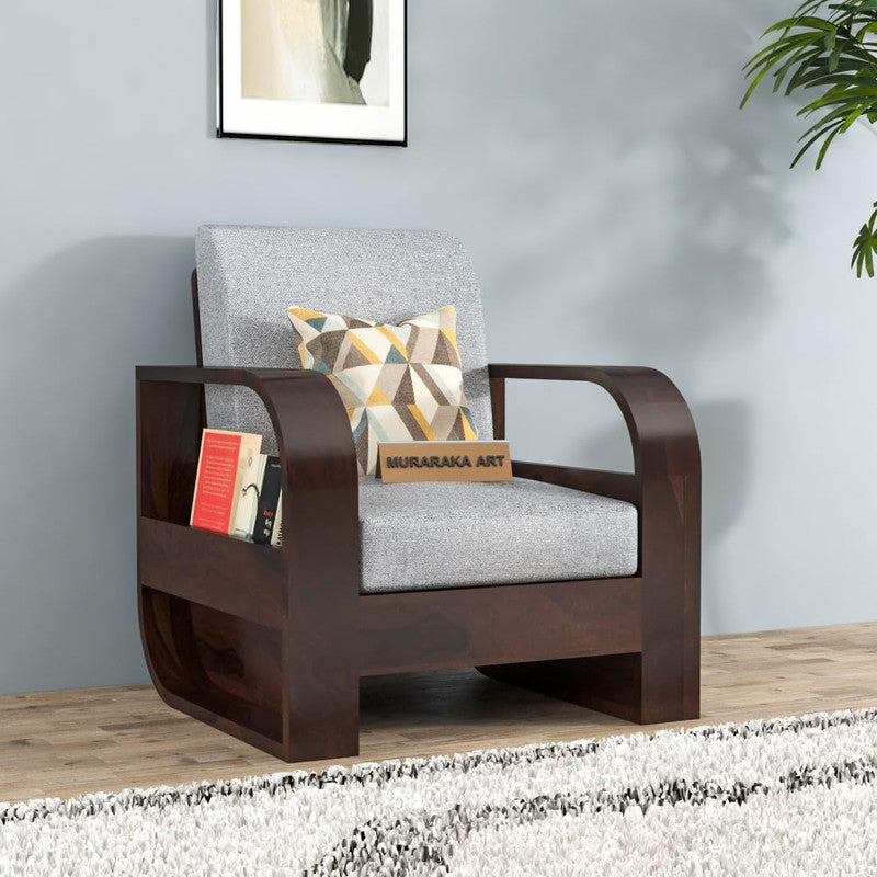 Curve Large 1 Seater Solid Wood Sofa (Walnut Finish)