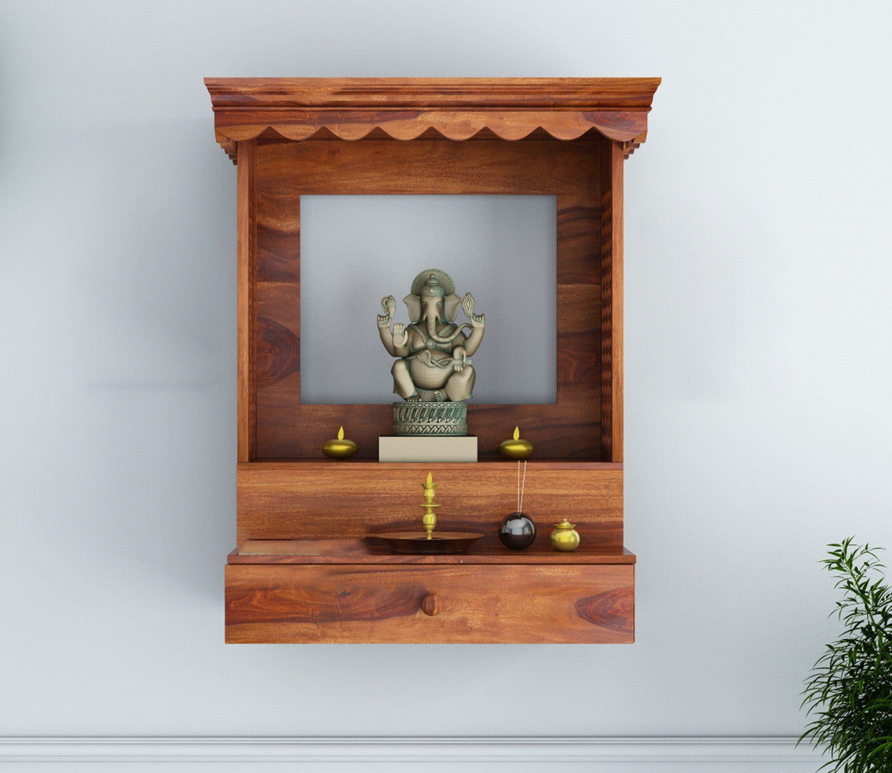 Melvoro Sheesham Wood Home Temple (Honey Finish)