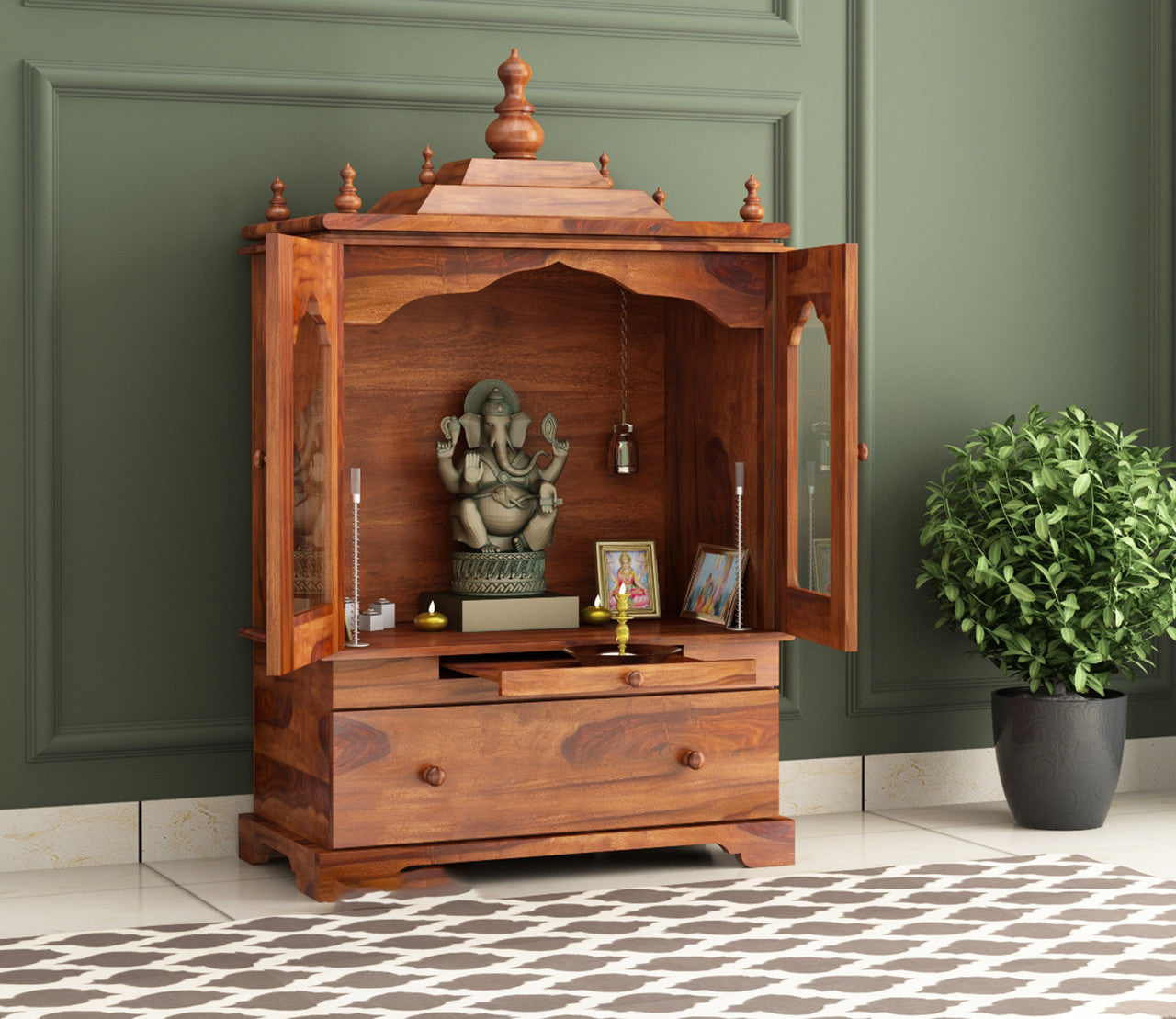 Rivano Sheesham Wood Home Temple (Honey Finish)