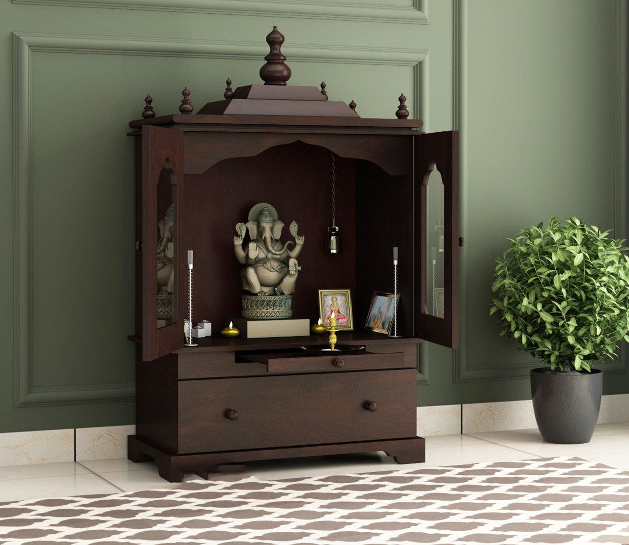 Rivano Sheesham Wood Home Temple (Honey Finish)