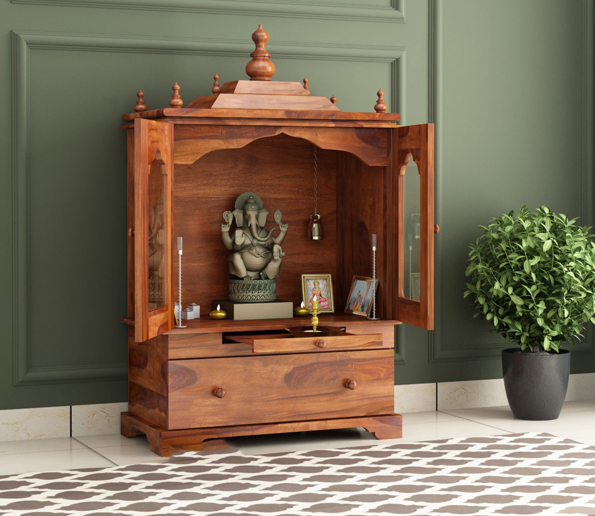 Rivano Sheesham Wood Home Temple (Honey Finish)