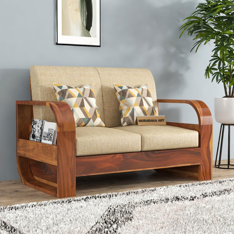 Curve Large 2 Seater Solid Wood Sofa (Honey Finish)