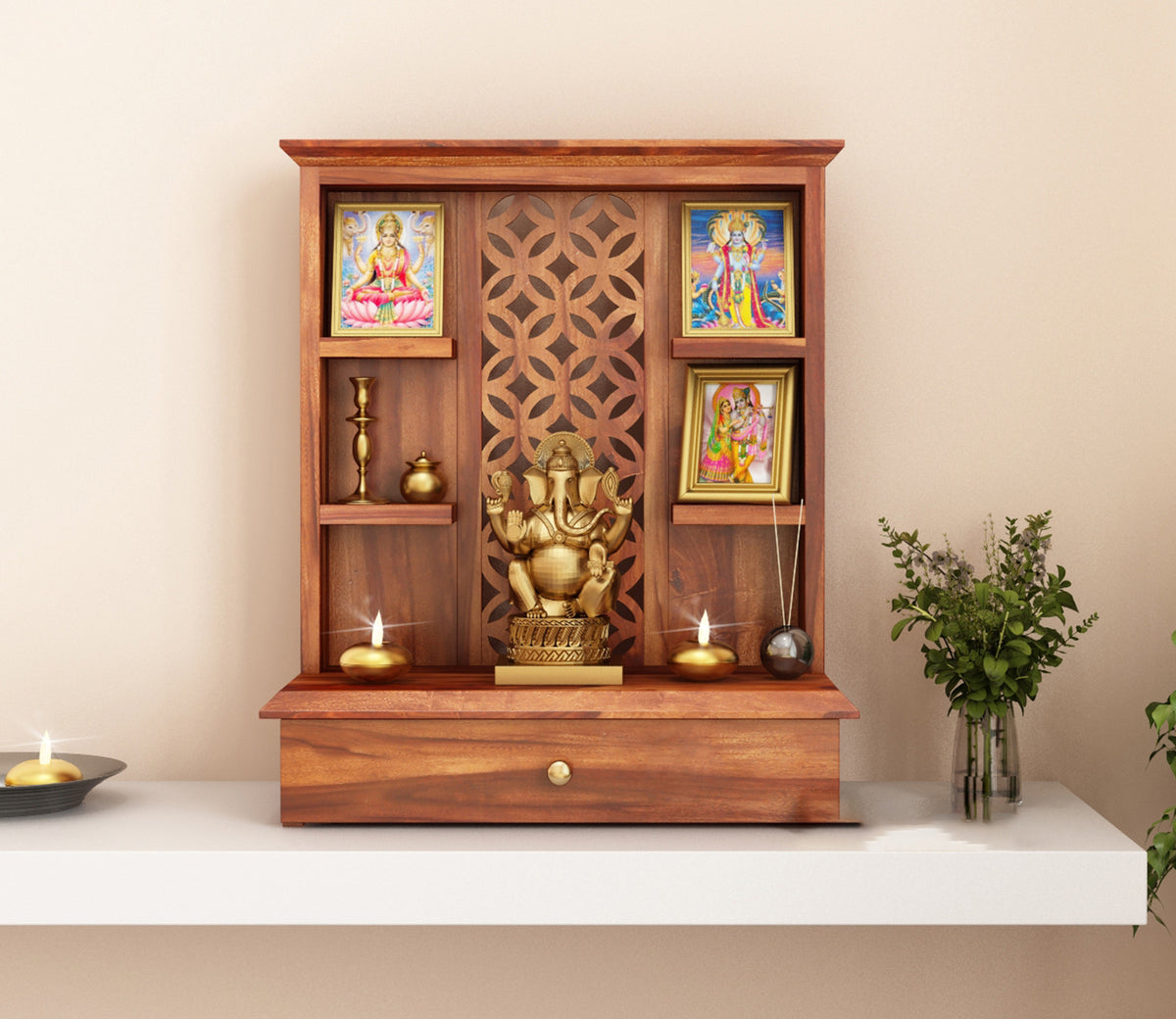 Zentrova Sheesham Wood Home Temple (Honey Finish)
