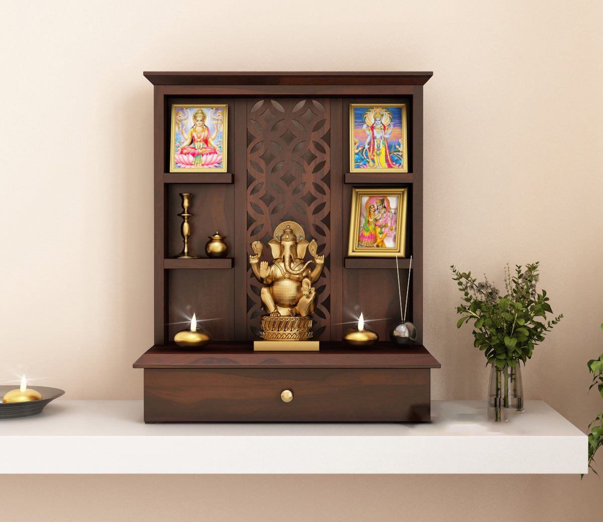 Zentrova Sheesham Wood Home Temple (Honey Finish)