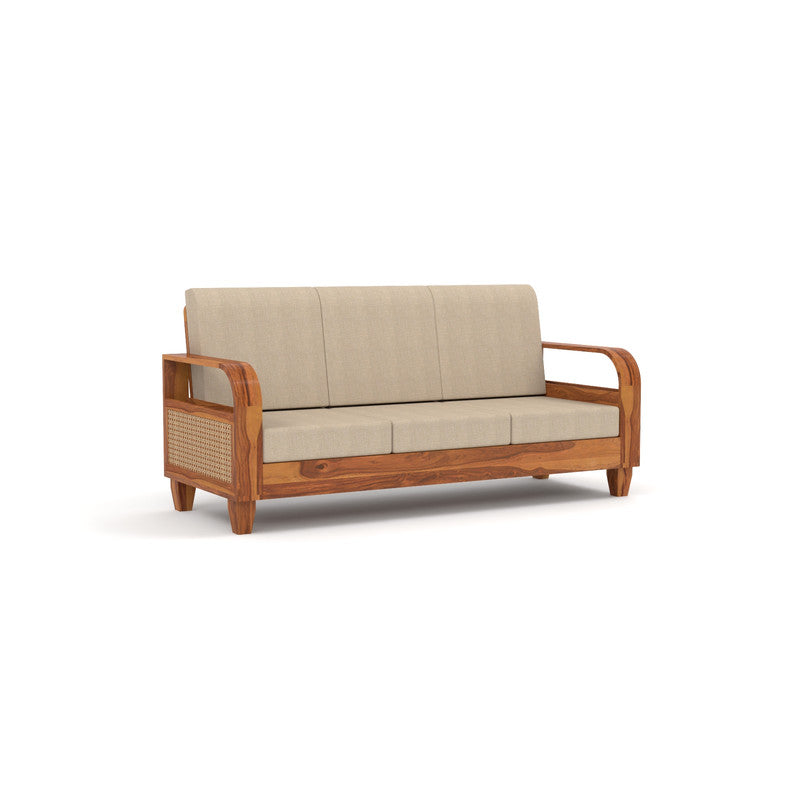 Curve Cane 3 Seater Solid Wood Sofa (Honey Finish)