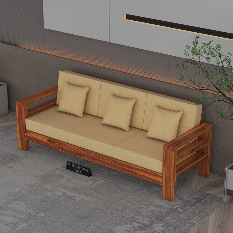 Fenlith 3 Seater Solid Wood Sofa (Honey Finish)
