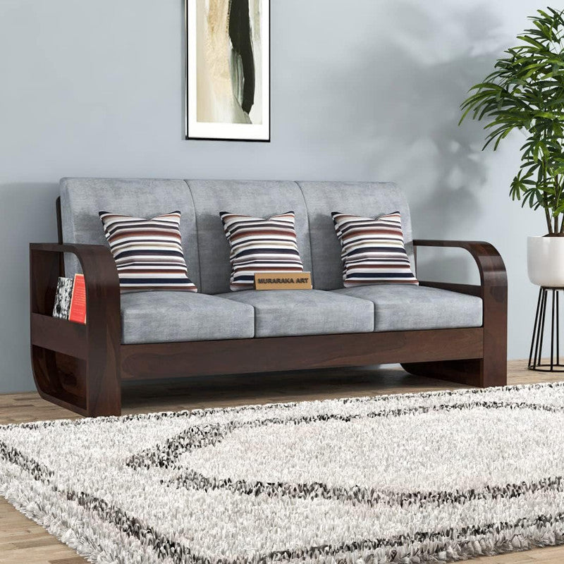 Curve Large 3 Seater Solid Wood Sofa (Walnut Finish)