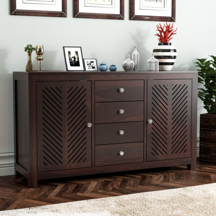 Fivrouor Sheesham Wood Cabinet and Sideboard (Walnut Finish)