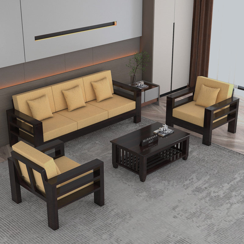 Fenlith 5 Seater Solid Wood Sofa (Walnut Finish)