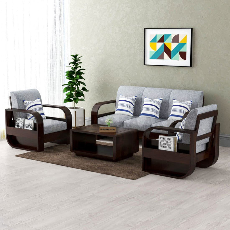 Curve Large 5 Seater Solid Wood Sofa (Walnut Finish)