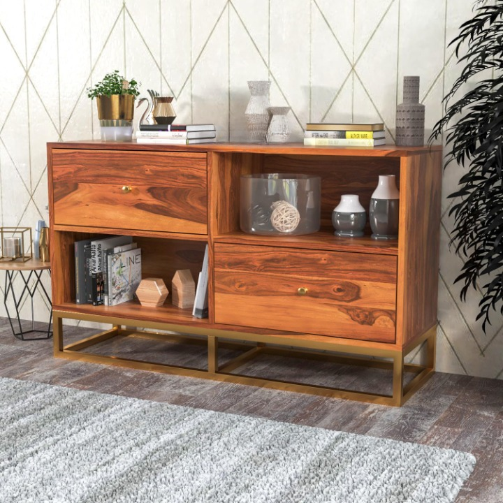 Mioxuium Sheesham Wood Cabinet and Sideboard (Honey Finish)