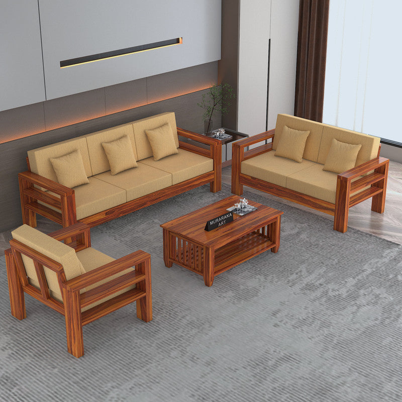 Fenlith 6 Seater Solid Wood Sofa (Honey Finish)