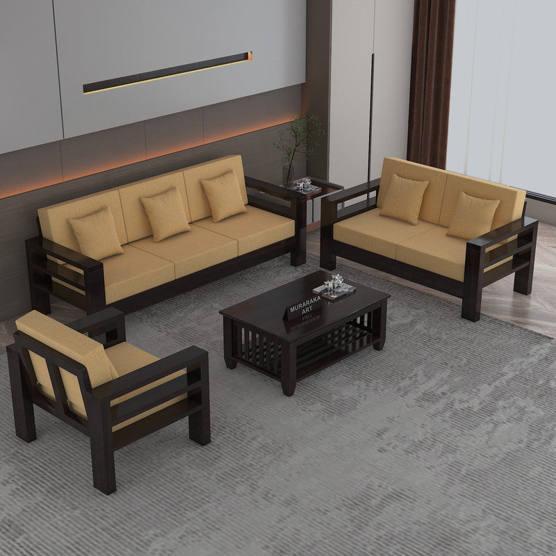 Fenlith 6 Seater Solid Wood Sofa (Walnut Finish)