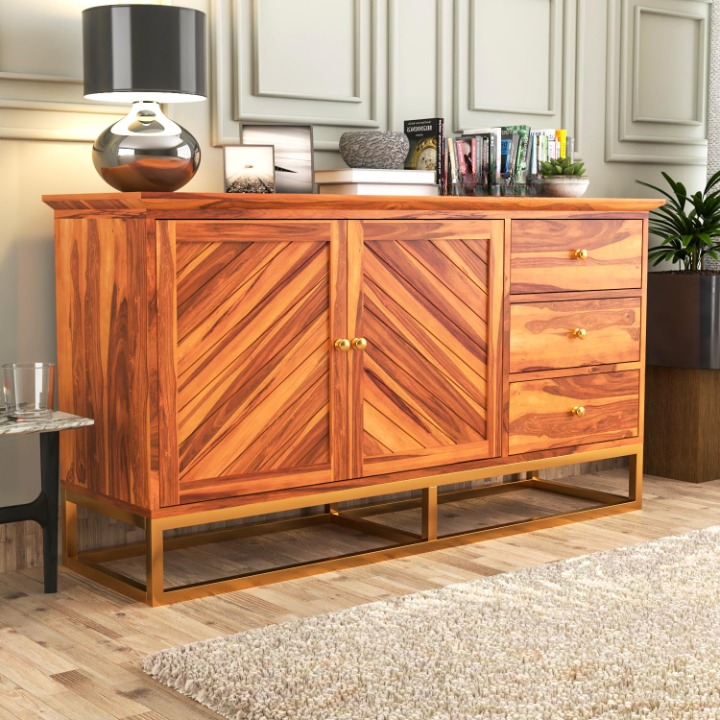 Gioniion Sheesham Wood Cabinet and Sideboard (Honey Finish)