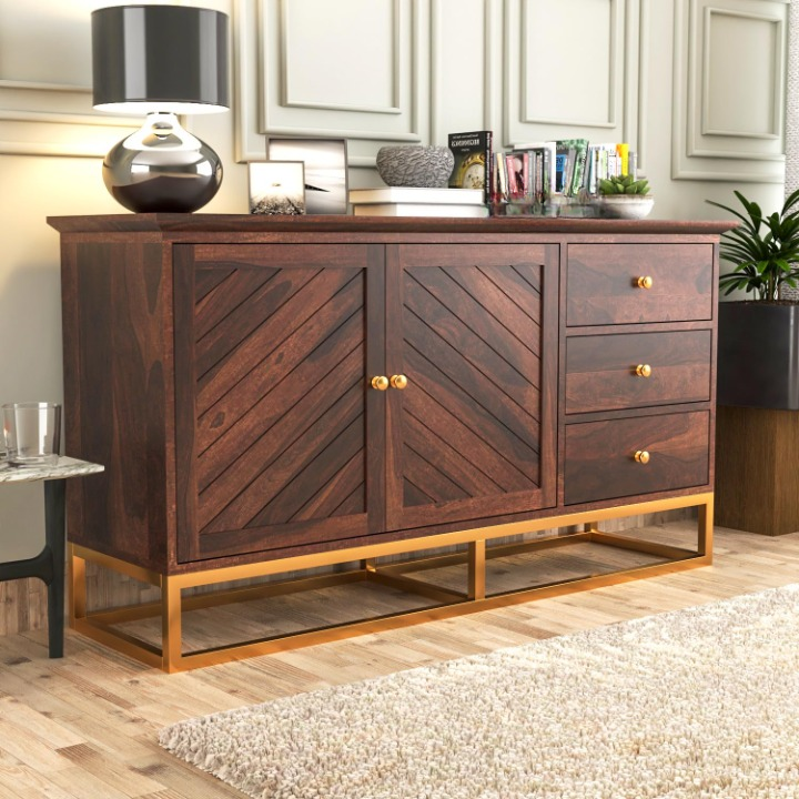 Gioniion Sheesham Wood Cabinet and Sideboard (Walnut Finish)