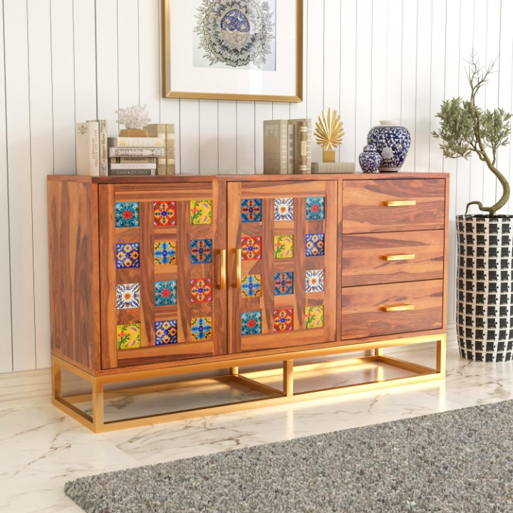 Xoixiium Sheesham Wood Cabinet and Sideboard (Honey Finish)