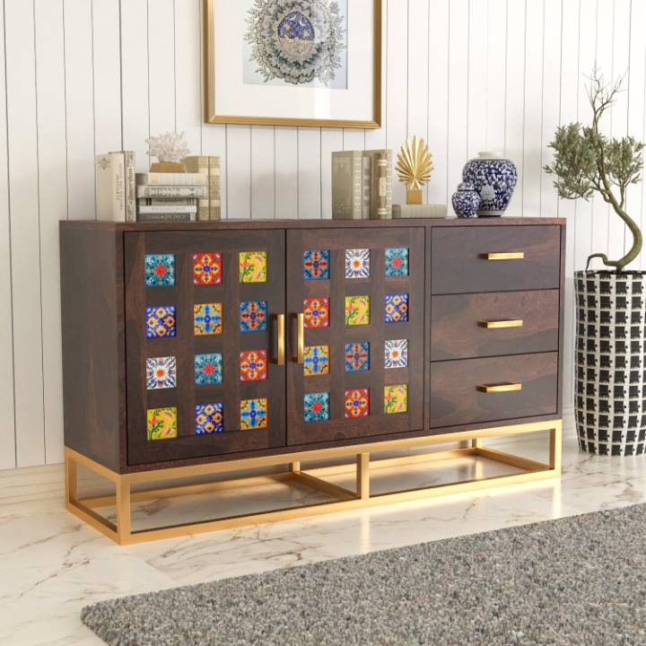 Xoixiium Sheesham Wood Cabinet and Sideboard (Walnut Finish)