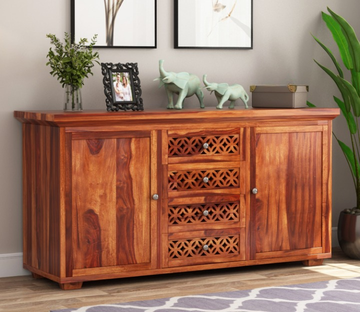 Rithear Sheesham Wood Cabinet and Sideboard (Honey Finish)