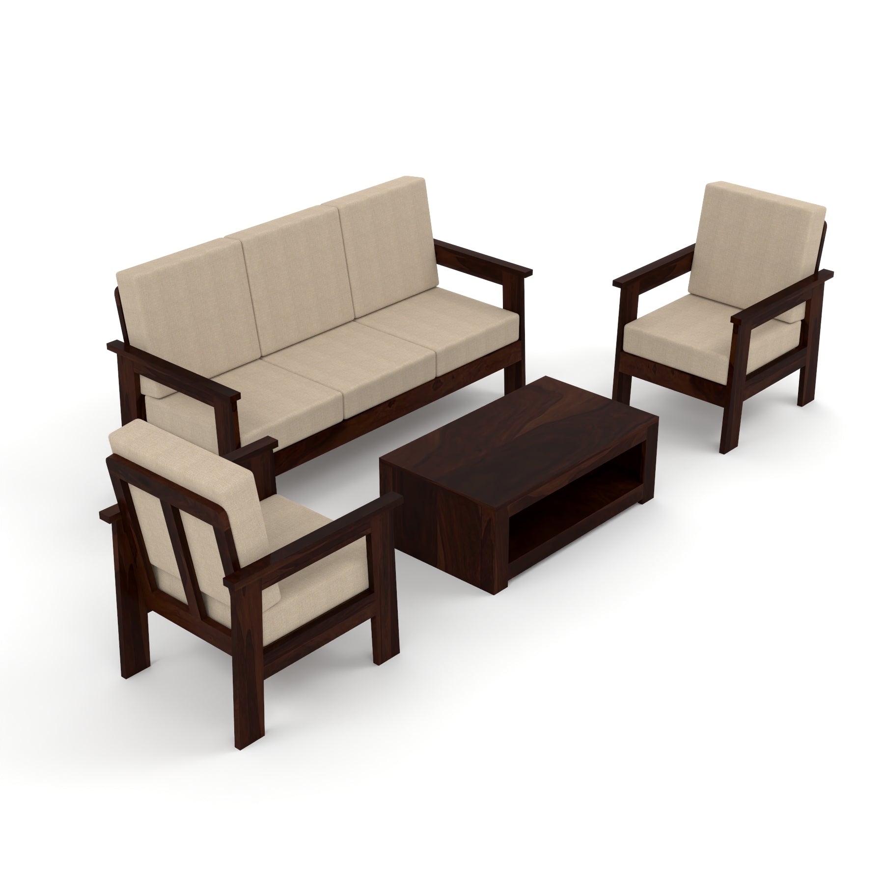 Slinny 5 Seater Solid Wood Sofa (Walnut Finish)