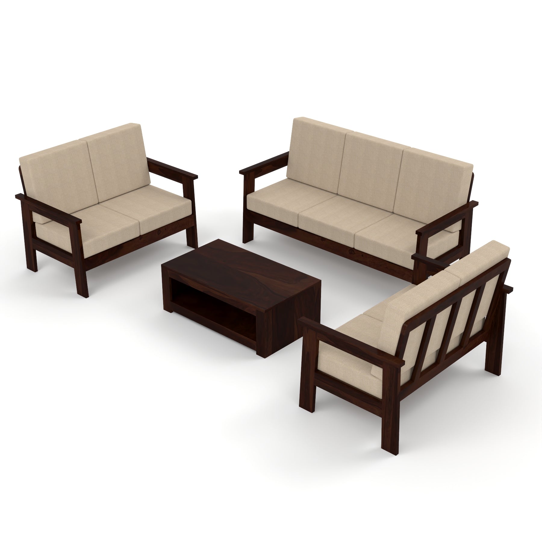 Slinny 7 Seater Solid Wood Sofa (Walnut Finish)