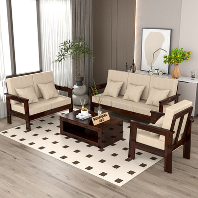 Slinny 6 Seater Solid Wood Sofa (Walnut Finish)