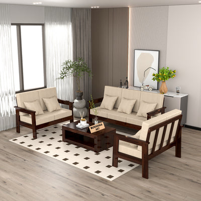 Slinny 7 Seater Solid Wood Sofa (Walnut Finish)
