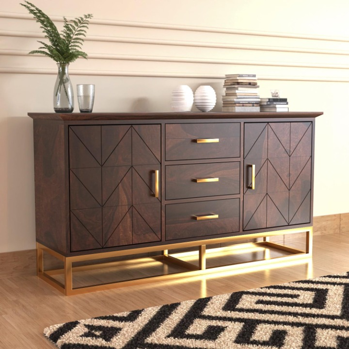 Creavrien Sheesham Wood Cabinet and Sideboard (Walnut Finish)