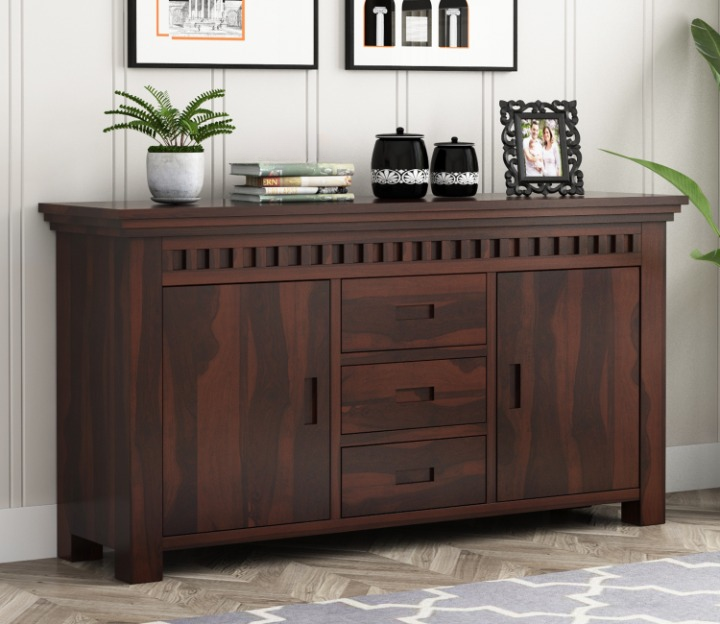Holaen Sheesham Wood Cabinet and Sideboard (Walnut Finish)