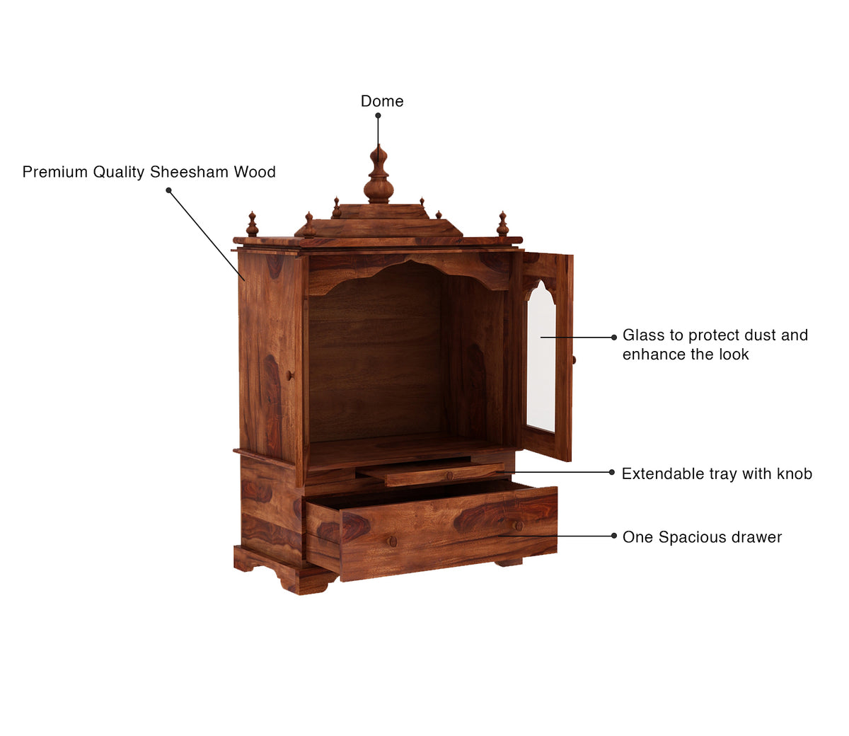 Rivano Sheesham Wood Home Temple (Honey Finish)